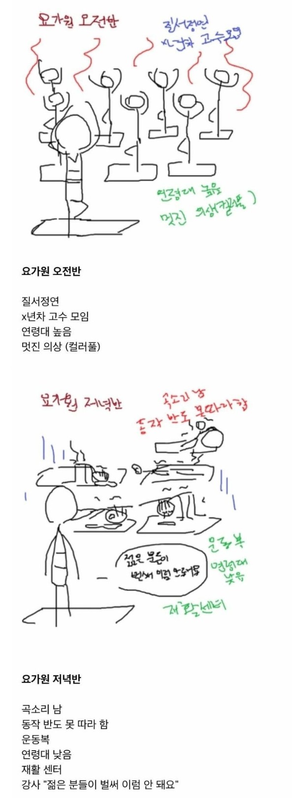 요가, 필라테스 오전반, 오후반 차이