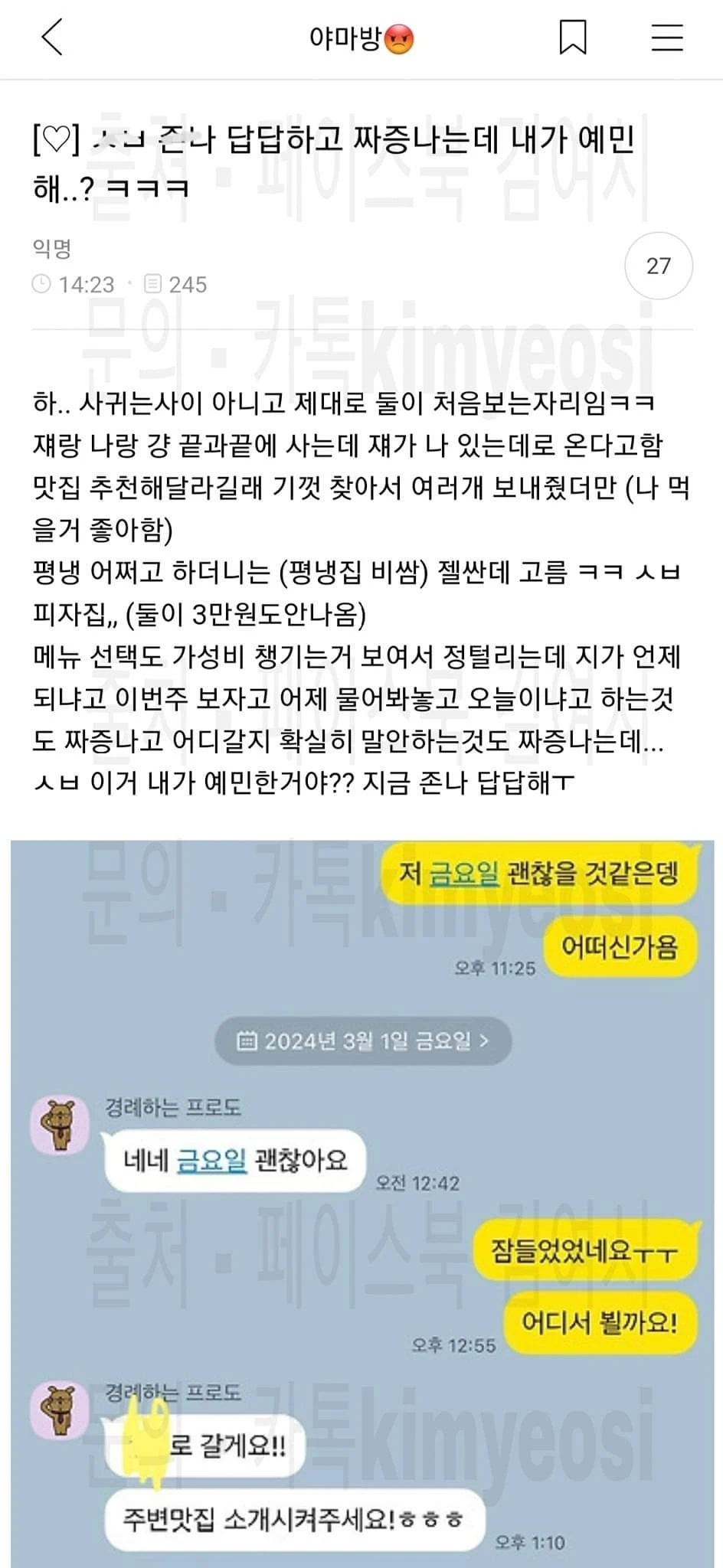 소개남이 답답하고 짜증나서 카톡 대화 박제한 여시