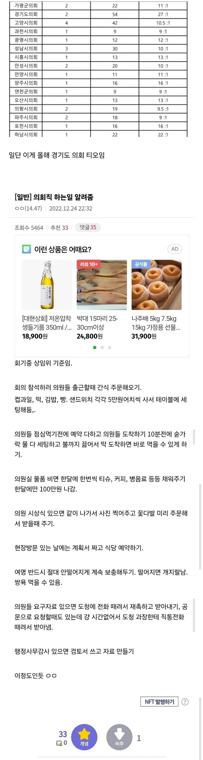 공무원 의회직 9급이 하는 업무