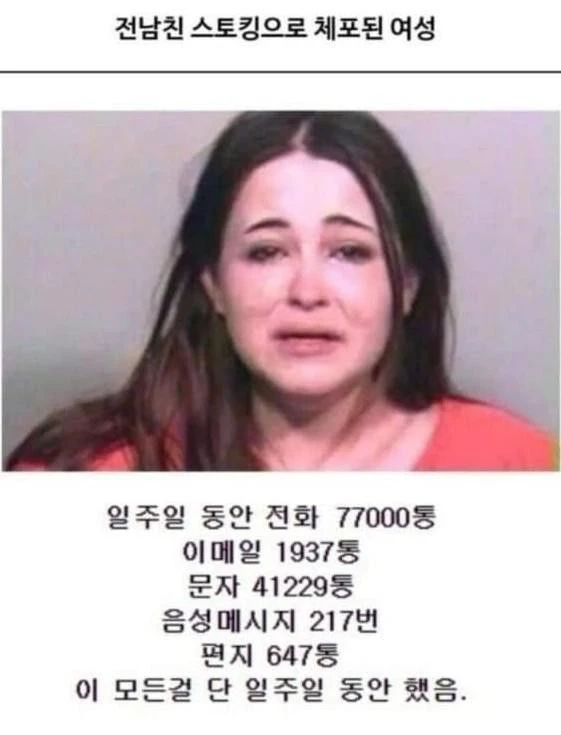 전 남친 스토킹으로 체포된 여자가 한 짓