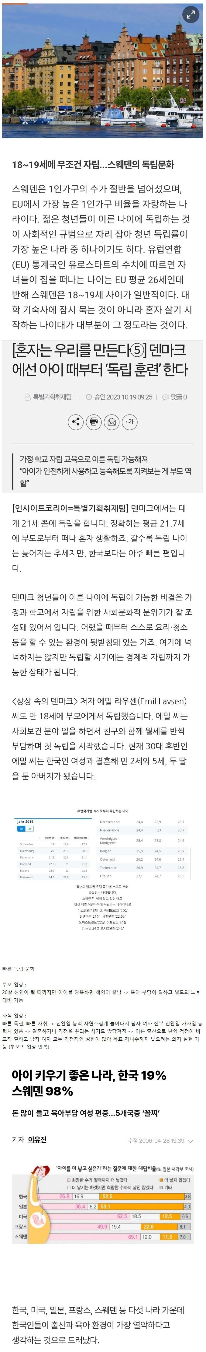 북유럽이 출산율 높고 육아를 편하게 할 수 있는 요인