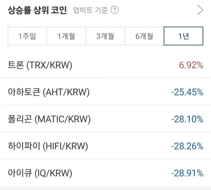 코인 연간 상승률 상위 TOP5