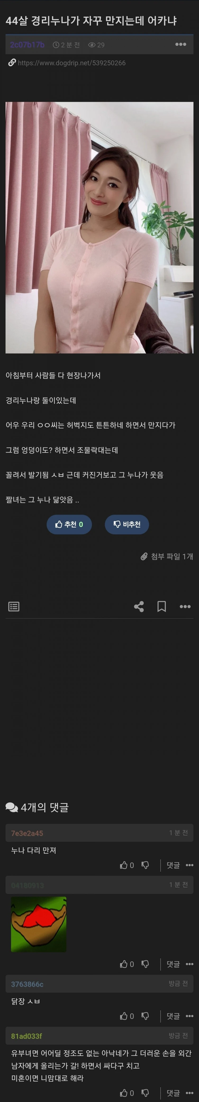 44살 경리 누나가 자꾸 만진다는 익붕이