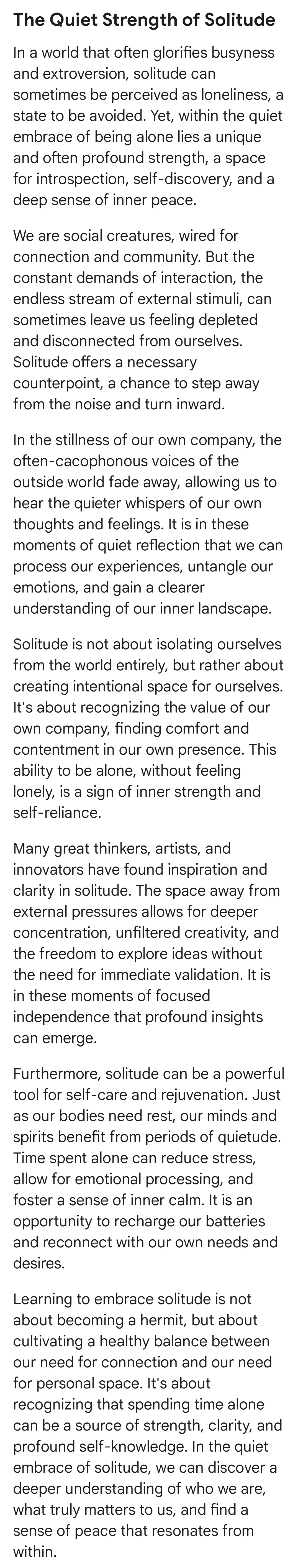 The Quiet Strength of Solitude