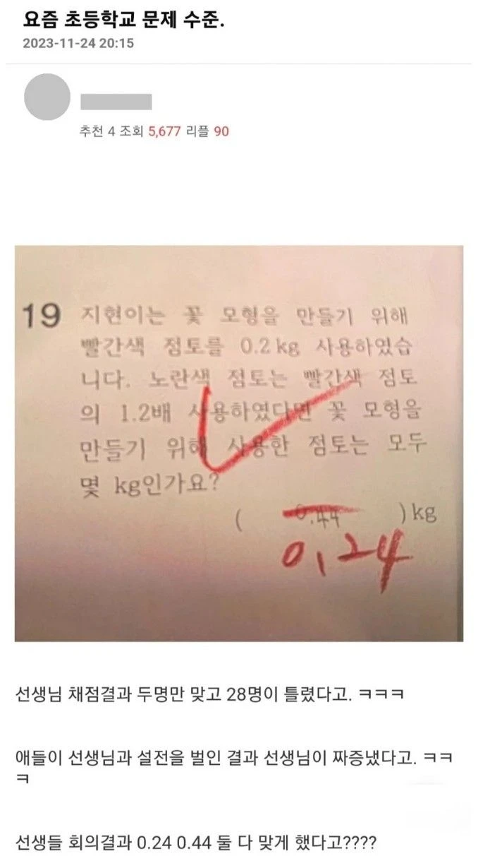 몇 달 전 화제였던 요즘 초등학교 문제